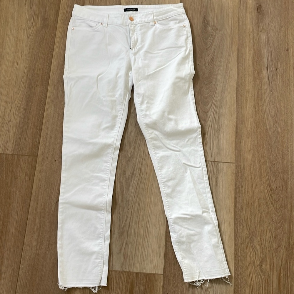 White jeans, slim size 10 with frayed hem